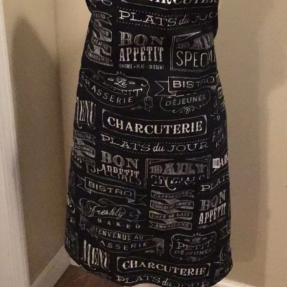 Black Bistro-Print Kitchen Apron - Unbranded